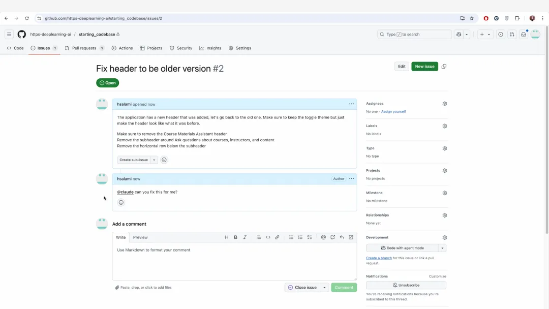 可以直接在 github issue 里 @claude 安排干活